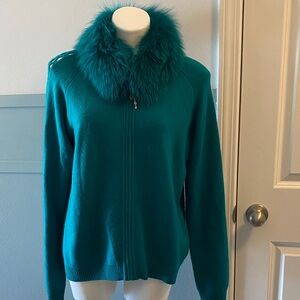 St John Cashmere cardigan with removable fur collar